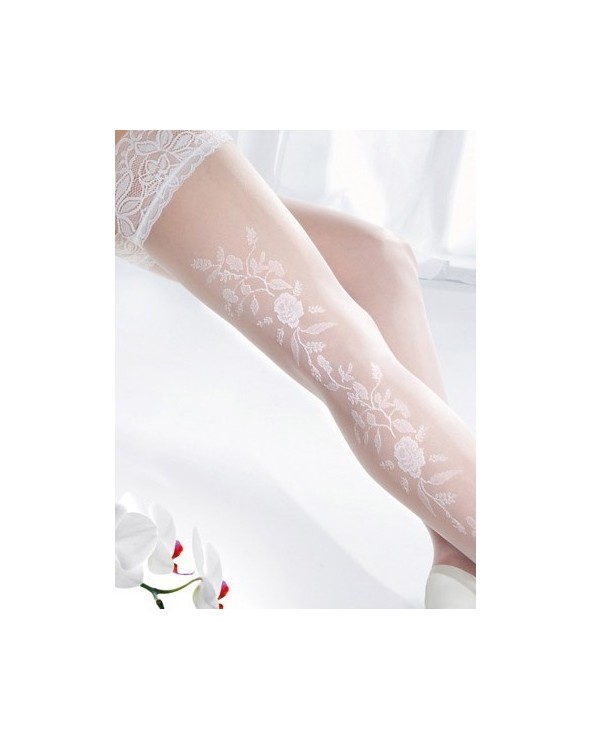 Bas motif floral mariage blanc