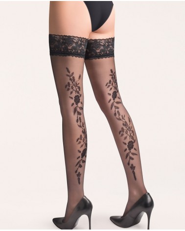 Bas motif floral fantaisie noir